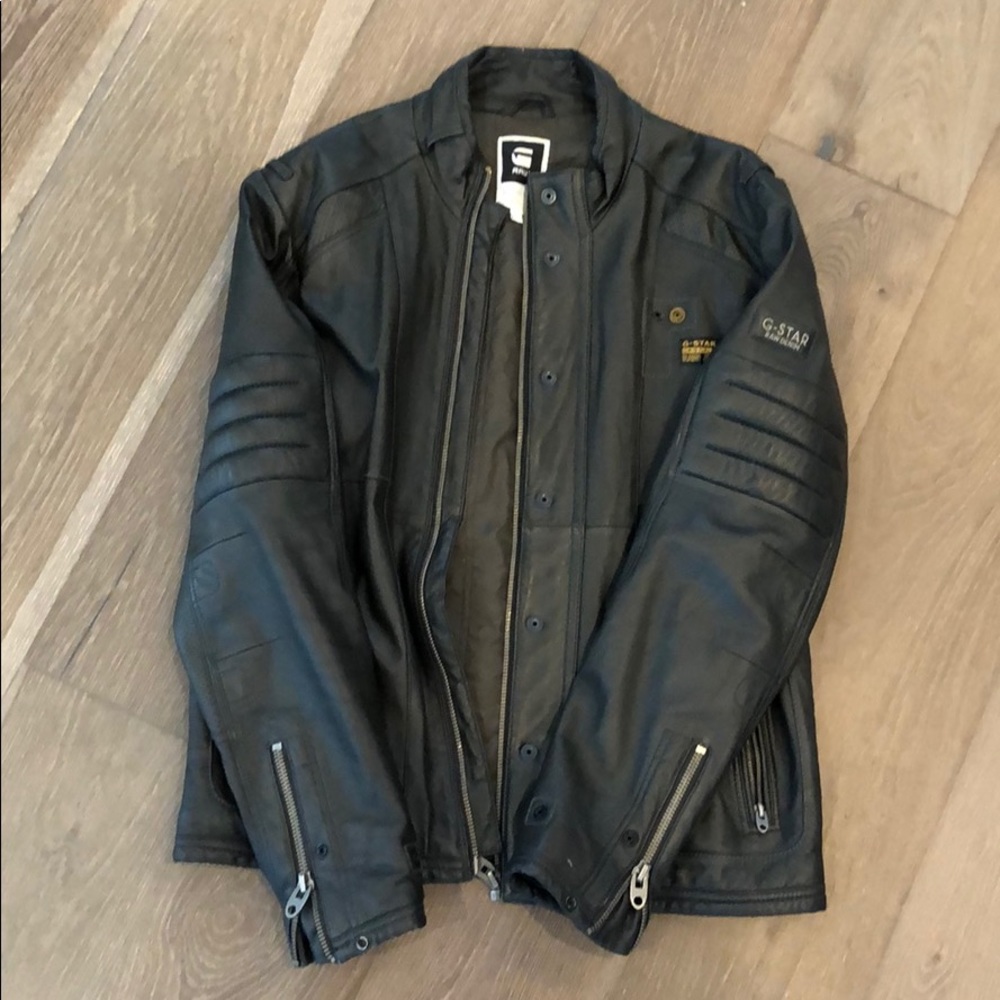 G-Star Black Leather Moto Jacket
